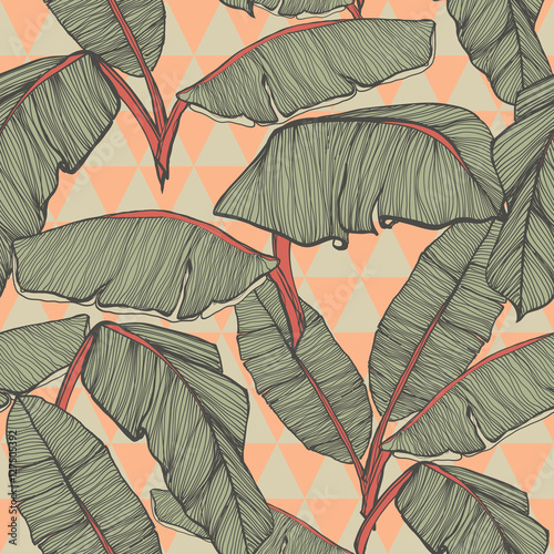 Tropical palm leaves seamless background