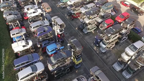 Wrecking yard aerial footage, shot with a drone.
