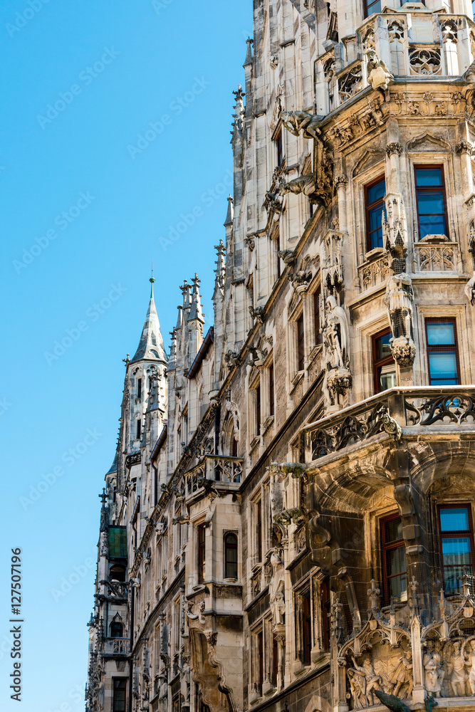 Traditional street view of old buildings in Munich, Bavaria, Ger