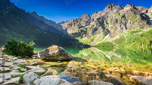Fototapeta Naklejka Na Ścianę i Meble -  Wonderful pond in the mountains at sunrise in Poland