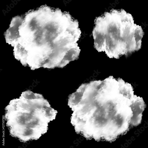 Set of white clouds isolated over black background