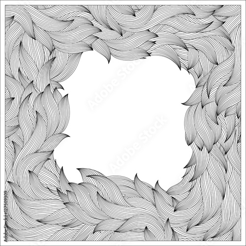 Abstract invitation card with waves in black outlines.