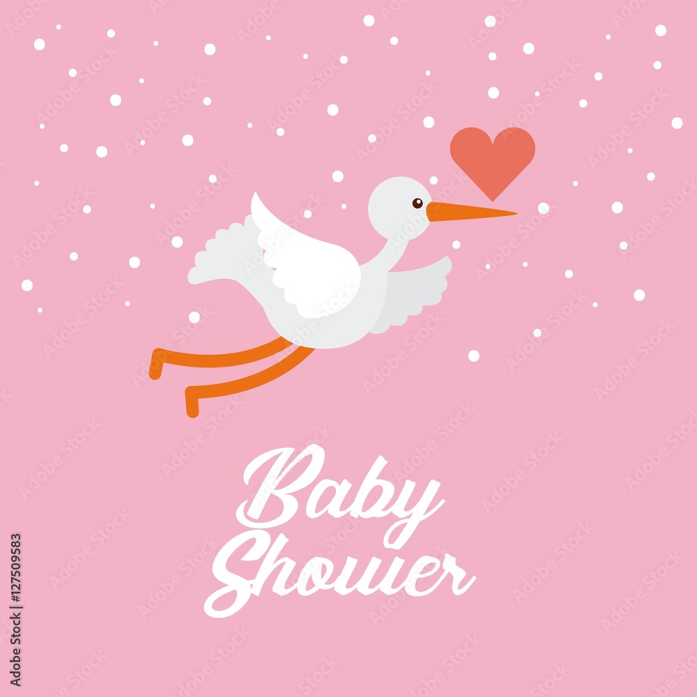 baby shower card with stork and heart icon. colorful design. vector illustration