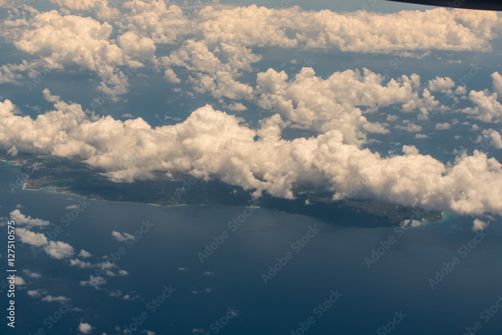 South America and Caribbean Sea from an airplane window above