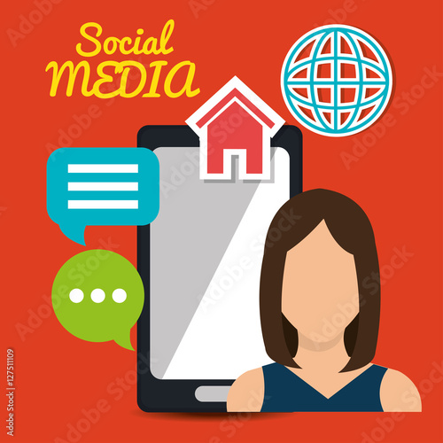 girl mobile chat speech globe web social media vector illustration eps 10