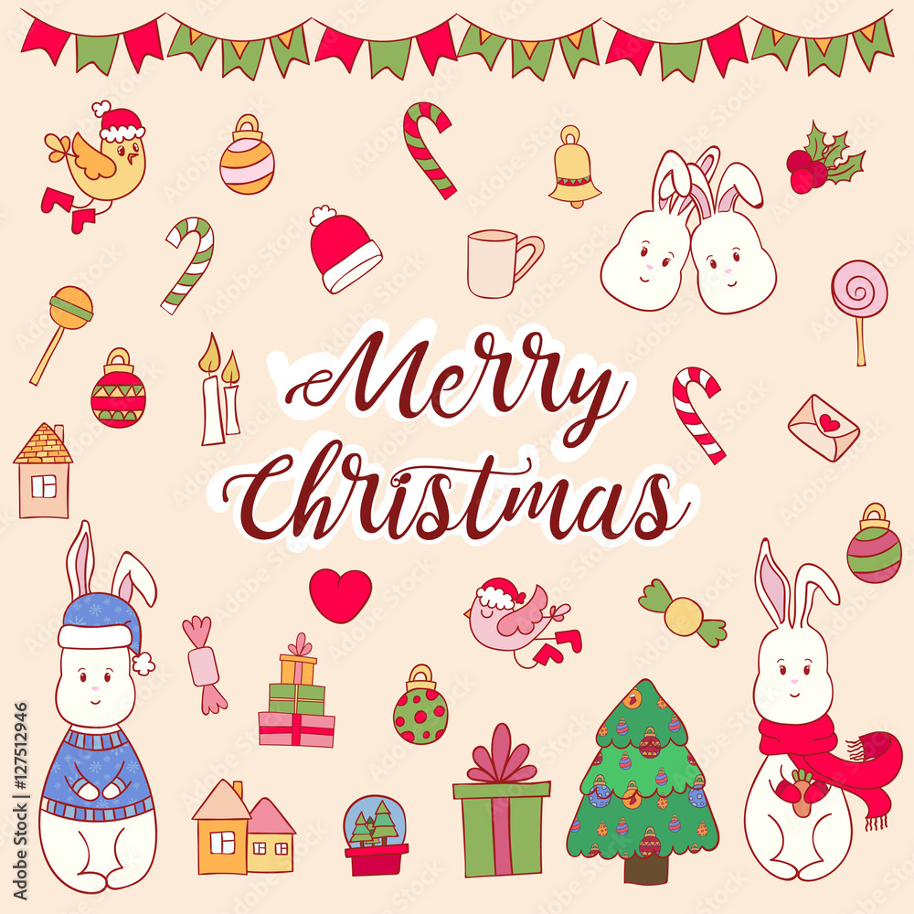 Christmas greeting card template, vector Merry Christmas.