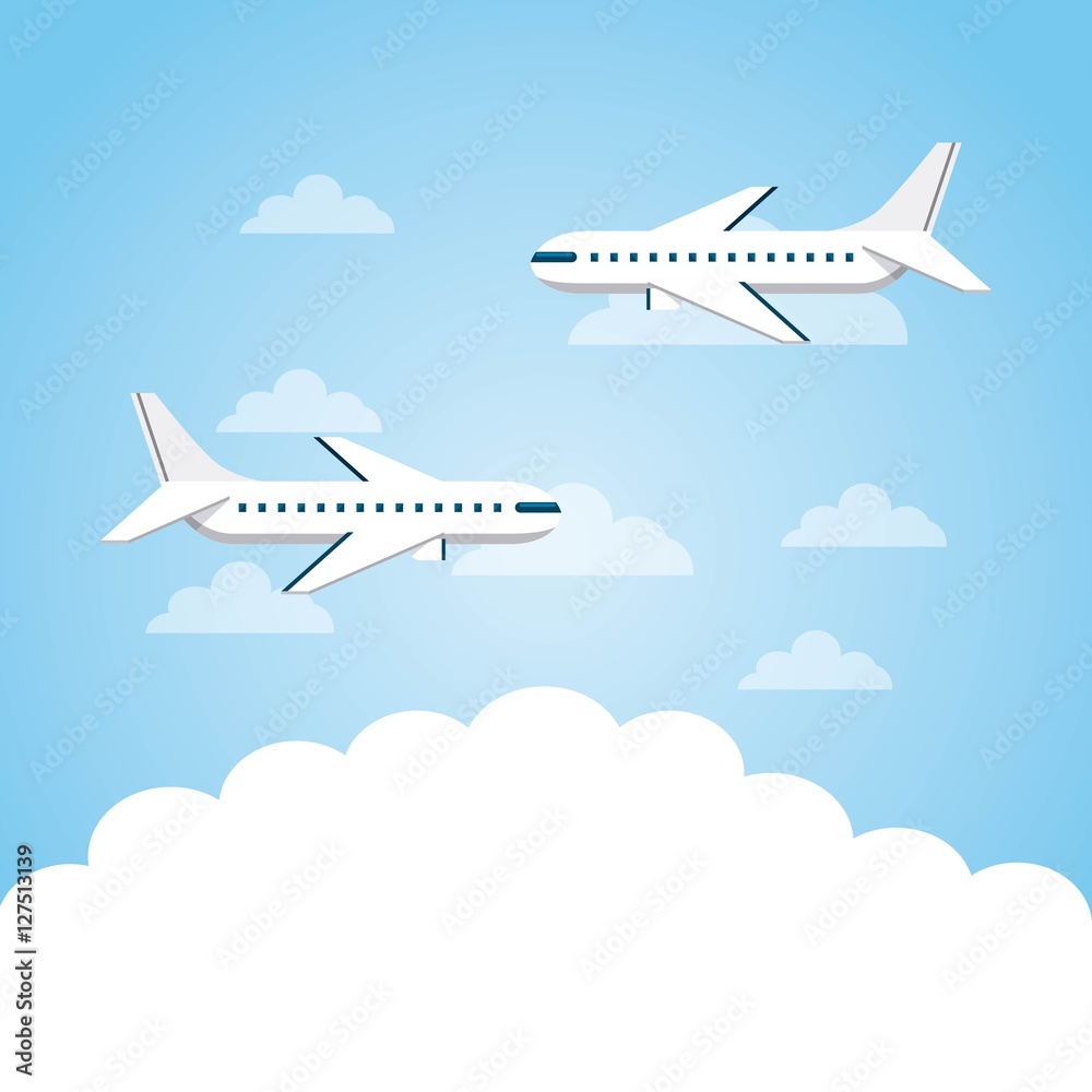 airplanes flying in the sky. colorful design. vector illustration