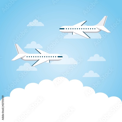 airplanes flying in the sky. colorful design. vector illustration