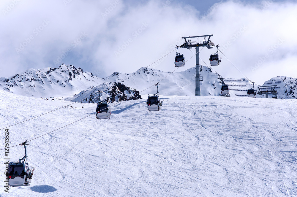 Gondola ski lift in Oberrgurgl-Hochgurgl ski resort in Otztal Alps, Austria