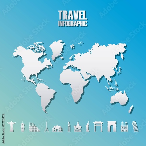  infographic presentation of travel and world map icon over blue background. vector illustration