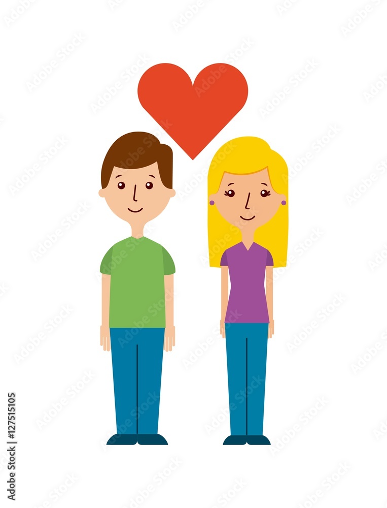 couple in love with red heart icon over white background. colorful design. vector illustration