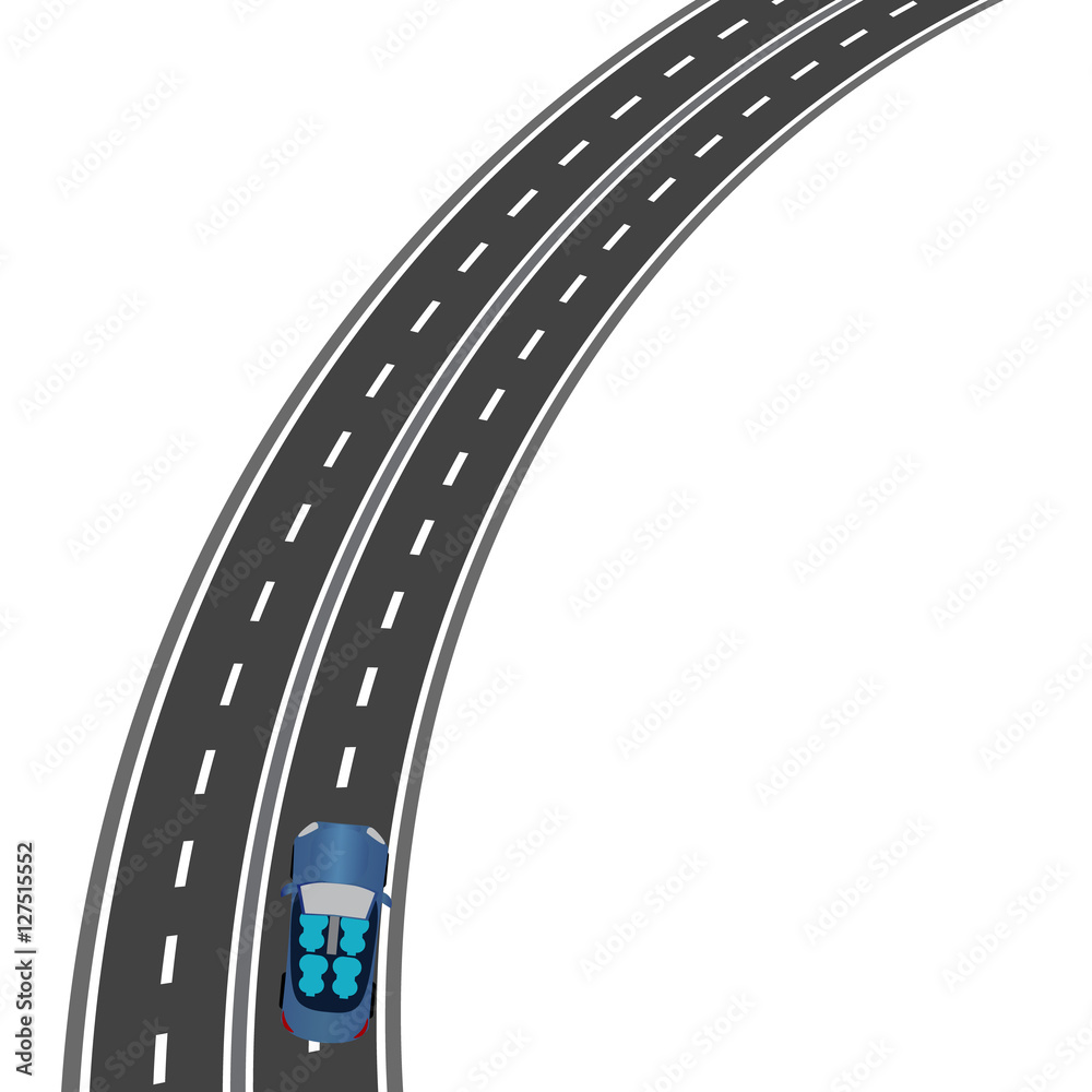 Naklejka premium The road, the highway perspective. The car on the road. illustration