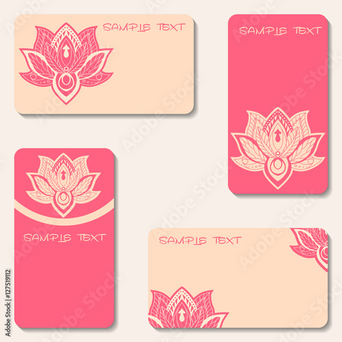 Set of business cards with lotuses. Beauty designs. Vector vinta