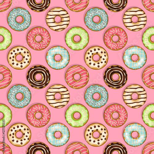donuts seamless pattern on pink background