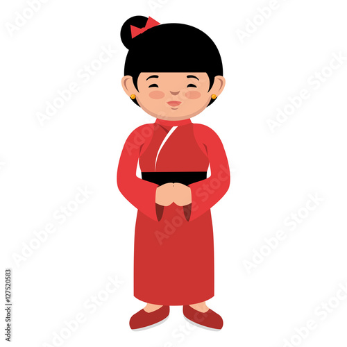 lovely girl red kimono japanese icon graphic vector illustration eps 10