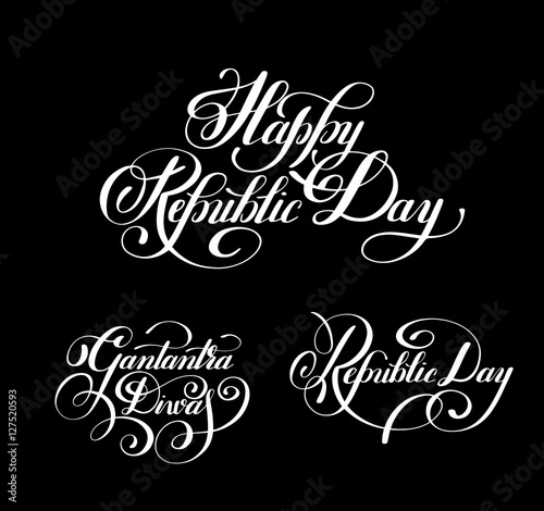 Happy Republic Day handwritten ink lettering set inscriptions