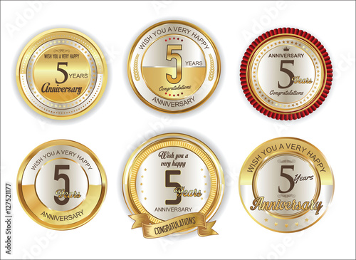 Anniversary retro vintage golden badges collection 30 years