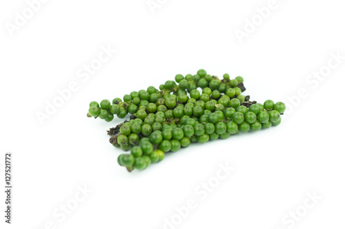 fresh green peppercorns isolated on white