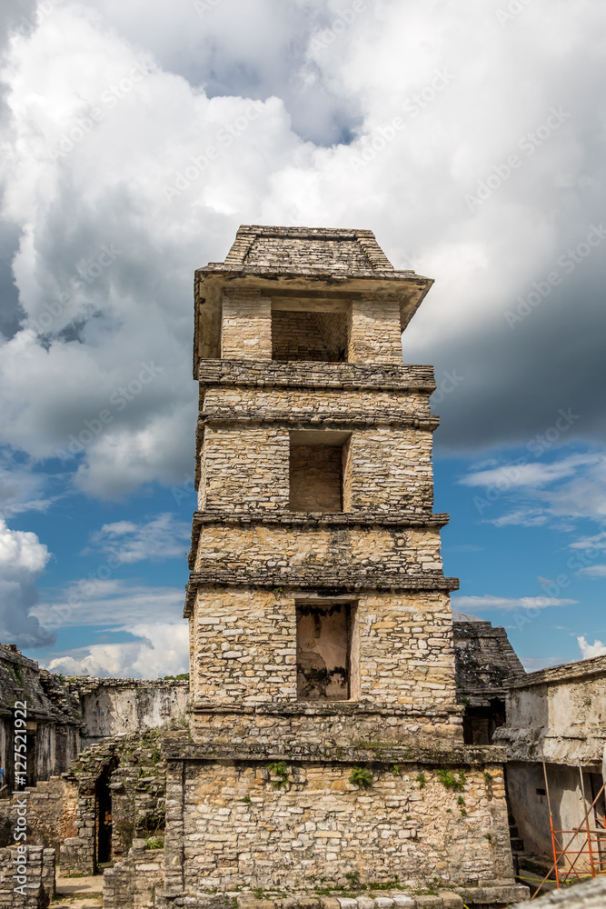 Palace observatory tower at mayan ruins of Palenque - Chiapas, Mexico