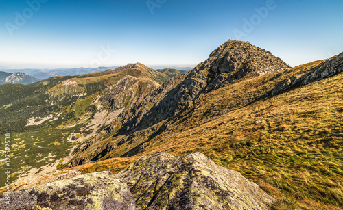 Mountain Landscape. Mount Chopok with Tourists and Mount Dumbier in Background. Low Tatras, Slovakia. View Towards East. © kaycco