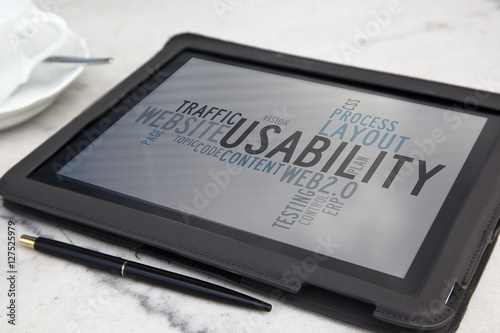 tablet with usability software word cloud