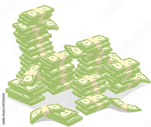 Stacked pile of cash. Hundreds of dollars in flat style isometric illustration. Big money concept.
