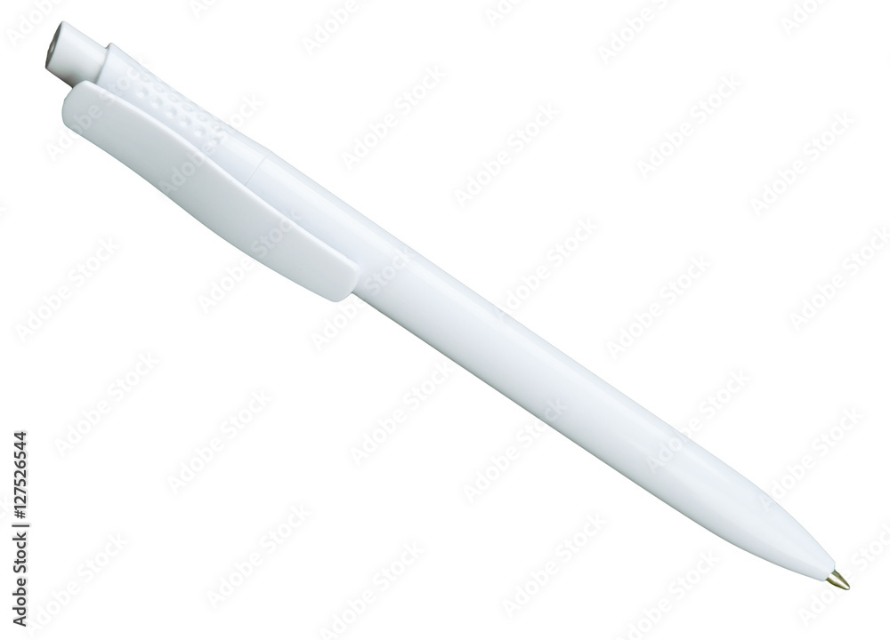 white ballpoint pen isolated on a white background