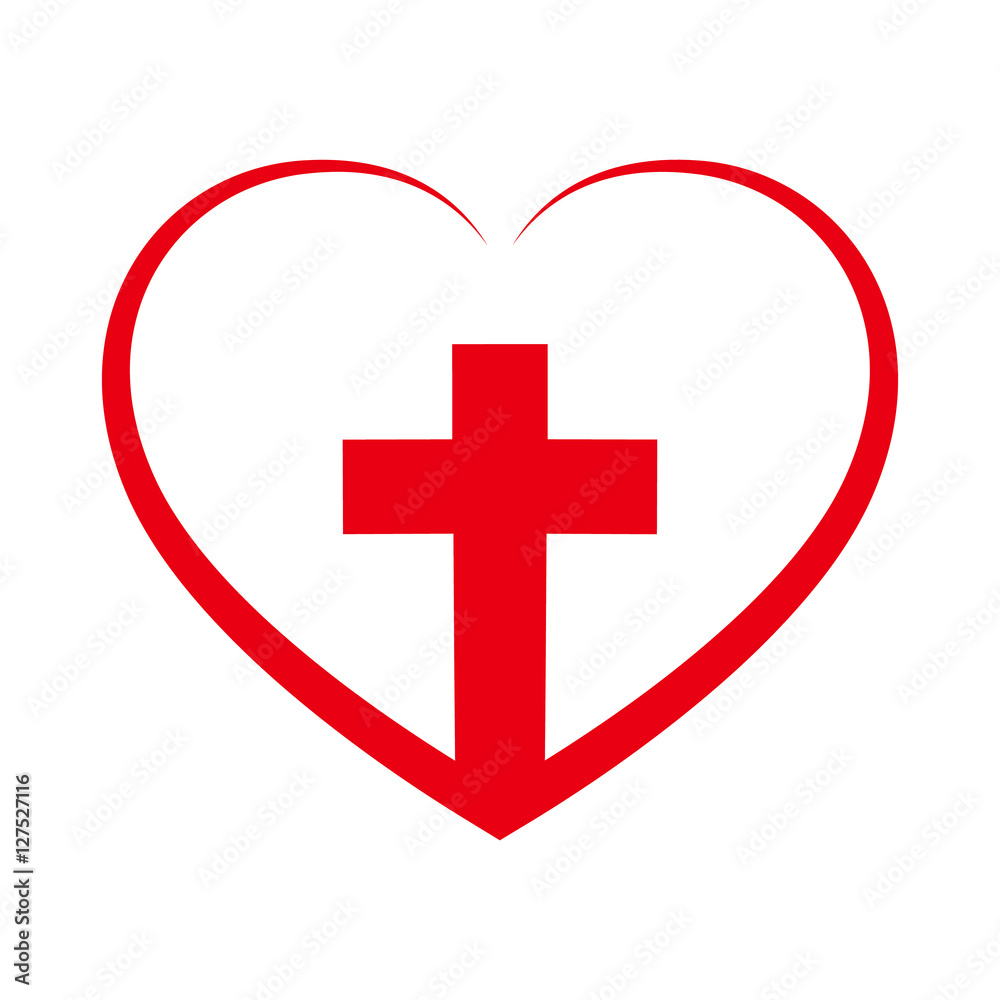Christian cross inside in the heart. Vector illustration. Christian cross inside in the heart. Vector illustration.