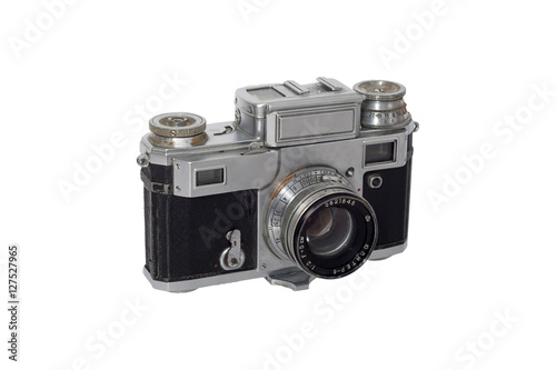 Old rangefinder film camera isloated