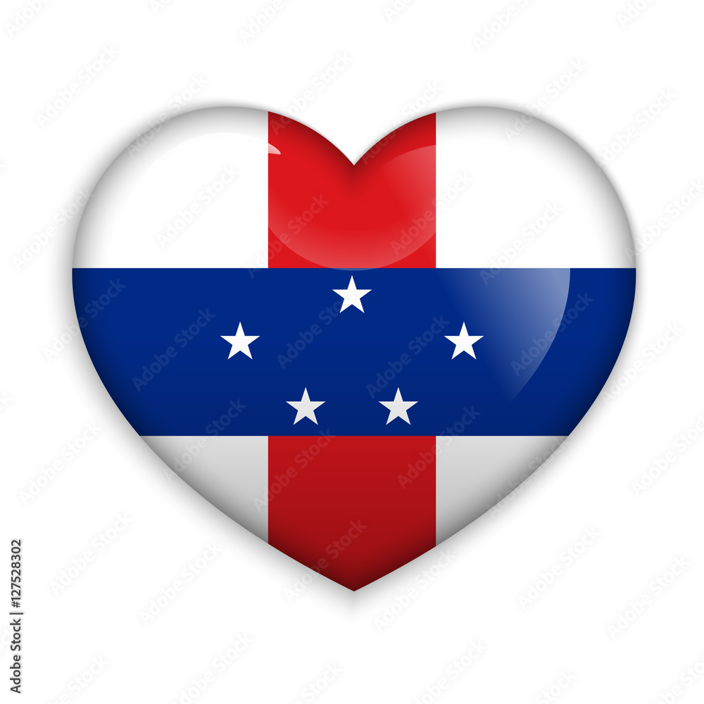 Love Netherlands Antilles. Flag Heart Glossy Button Love Netherlands Antilles. Flag Heart Glossy Button