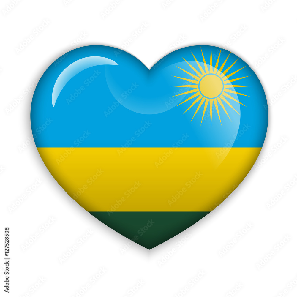 Love Rwanda. Flag Heart Glossy Button