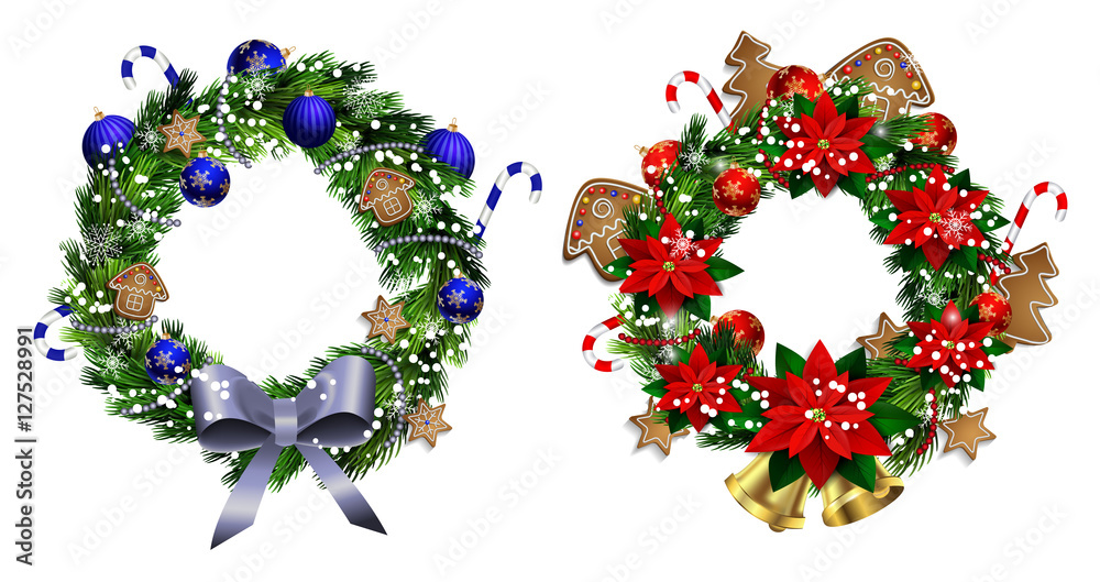 White card with Christmas wreath and bow White card with Christmas wreath and bow