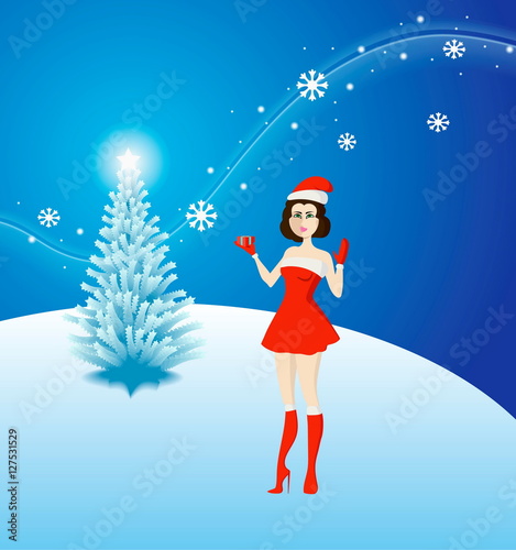 Christmas card with cute girl