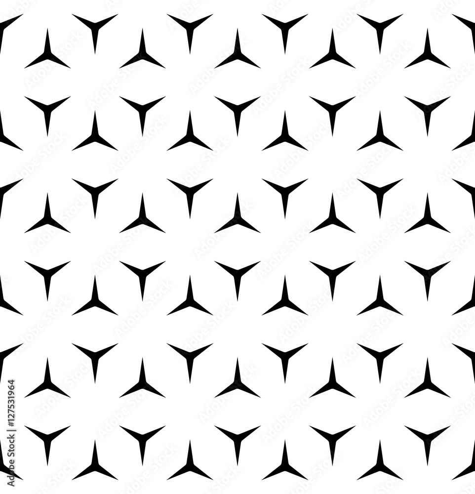 Vector seamless pattern, minimalist monochrome geometric texture. Simple background with black windmill figures on white backdrop. Editable design element for prints, decoration, digital, textile, web Vector seamless pattern, minimalist monochrome geometric texture. Simple background with black windmill figures on white backdrop. Editable design element for prints, decoration, digital, textile, web