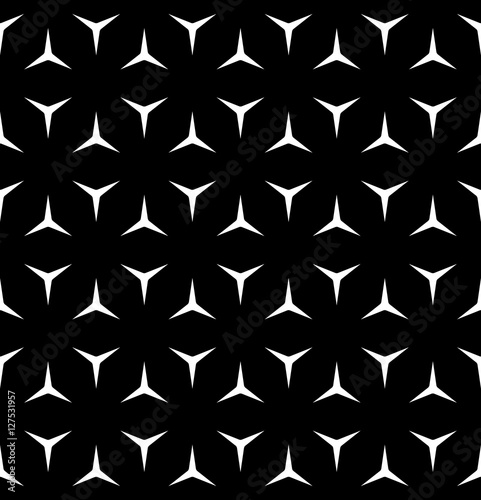 Vector seamless pattern  minimalist monochrome geometric texture. Simple background with white windmill figures on black backdrop. Editable design element for prints  decoration  digital  textile  web