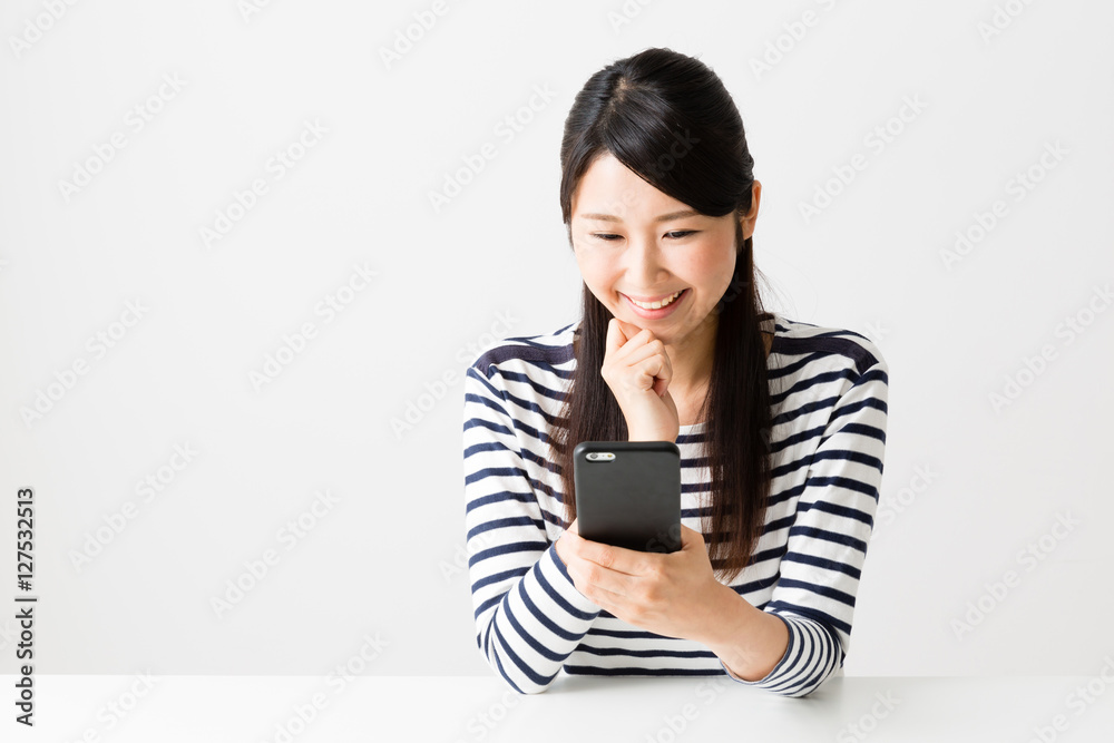 young asian woman using smart phone isolated on white background young asian woman using smart phone isolated on white background