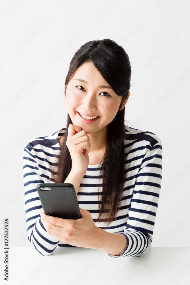 young asian woman using smart phone isolated on white background young asian woman using smart phone isolated on white background