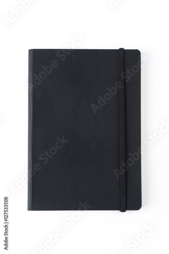 Black leather notebook isolated on white background