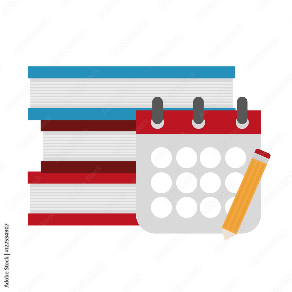 Obraz premium Books calendar and pencil icon. Education literature read and library theme. Isolated design. Vector illustration