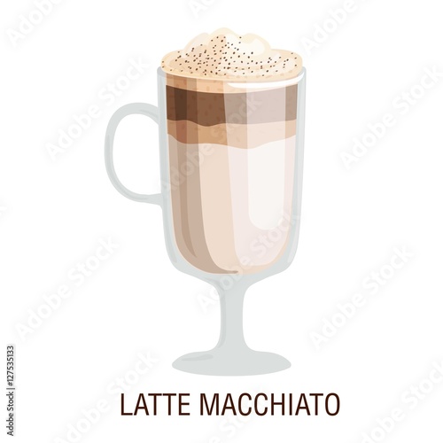 Coffee cups different cafe drinks latte macchiato