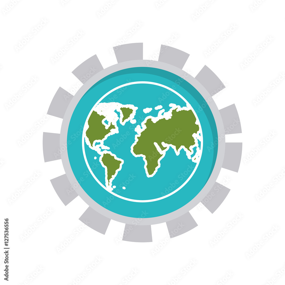 image with world map in toothed circle vector illustration