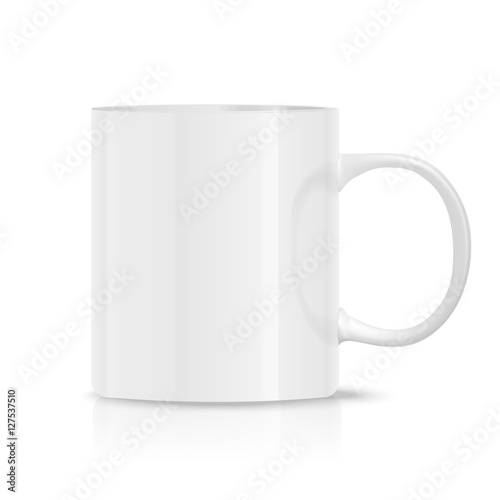 Photorealistic white cup isolated on the white background.Design Template for Mock Up. Vector illustration. 
