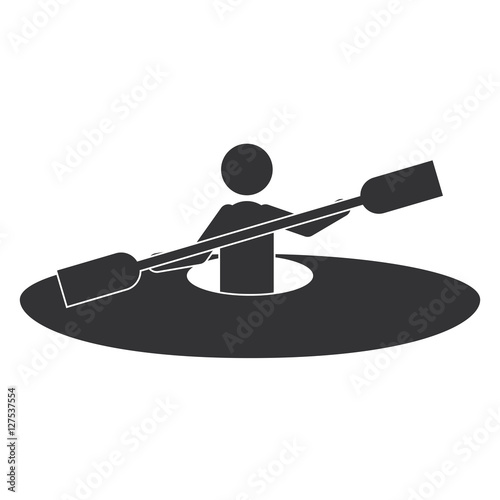 monochrome silhouette with man and kayak rowing vector illustration
