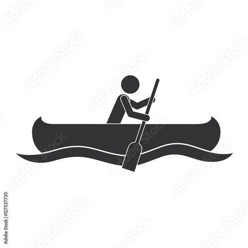 monochrome silhouette with man paddling in canoe vector illustration