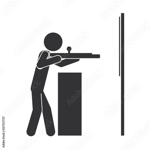 monochrome silhouette with man shooting to target vector illustration