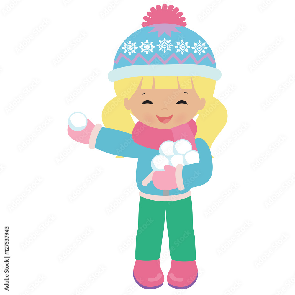 Winter girl vector cartoon illustration
