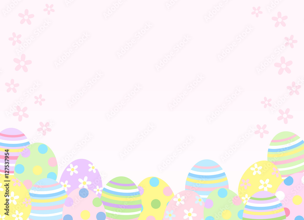 パステルカラーのイースターエッグと花のコピースペース 横向き ベクター Stock Vector Adobe Stock