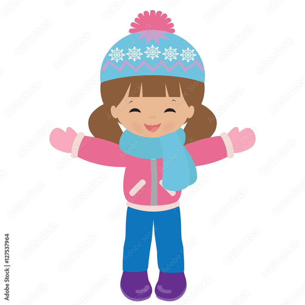 Winter girl vector cartoon illustration
