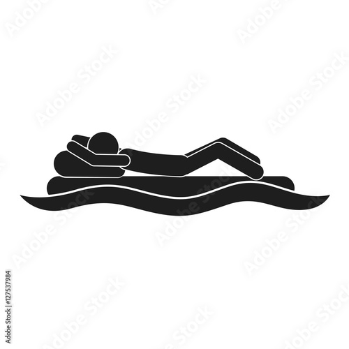 monochrome silhouette with man in Raft pool vector illustration