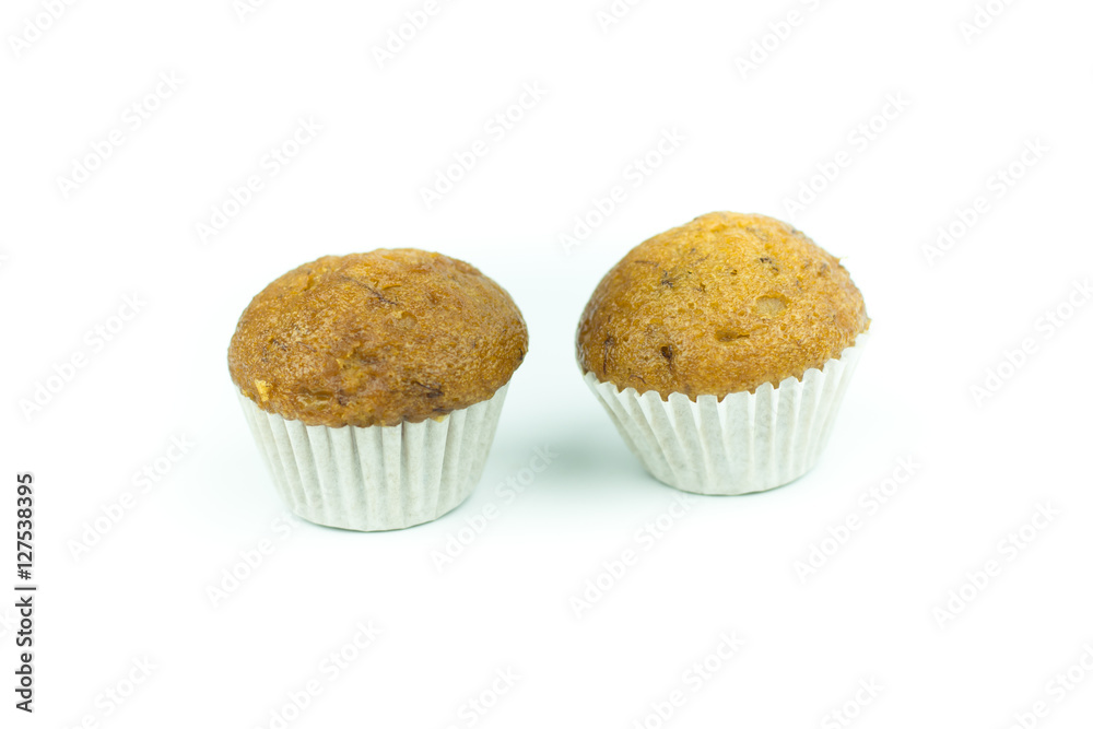 Banana muffin cupcakes isolated on white background Banana muffin cupcakes isolated on white background